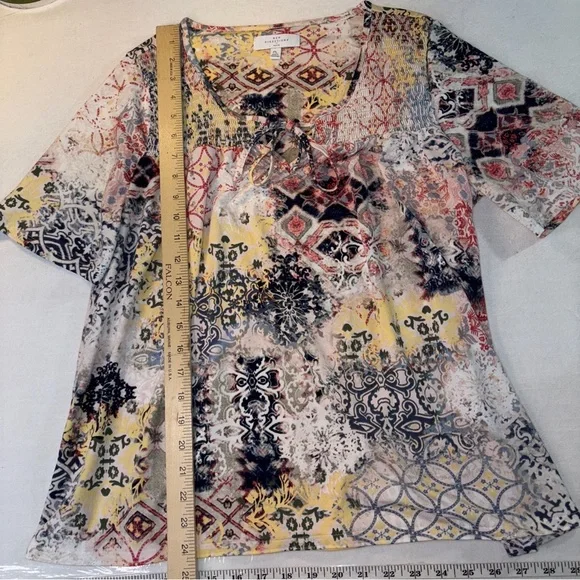 New Directions Pink and Yellow Womens Blouse - Picture 4 of 8